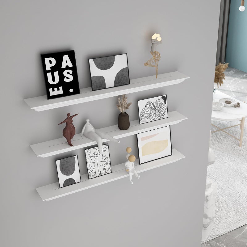WELLAND 36 Inch Solid Pine Wood Floating Shelves Wall Mounted,Corona Crown Molding Floating Wall Display Shelf,White Finished. - Image 2